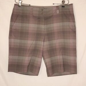 Nike Golf Shorts Dri Fit Bermuda Plaid Maroon Grey and Tan Size 12